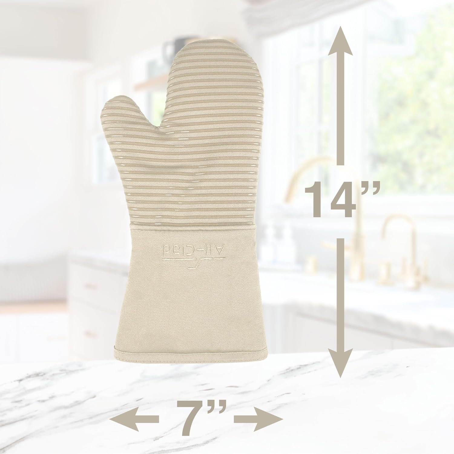 All-Clad Silicone Oven Mitts: Heat Resistant up to 500 Degrees - 100% Cotton & Silicone, 14x7 Oven Mitt for Kitchen and Barbeque, 2-Pack, Almond